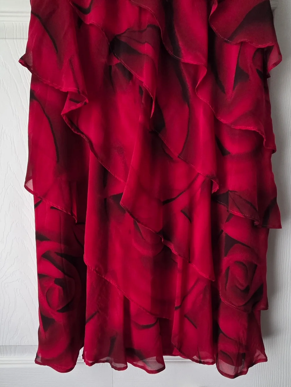 White House Black Market Red & Black Ruffle Midi Dress Size M - Picture 10 of 12